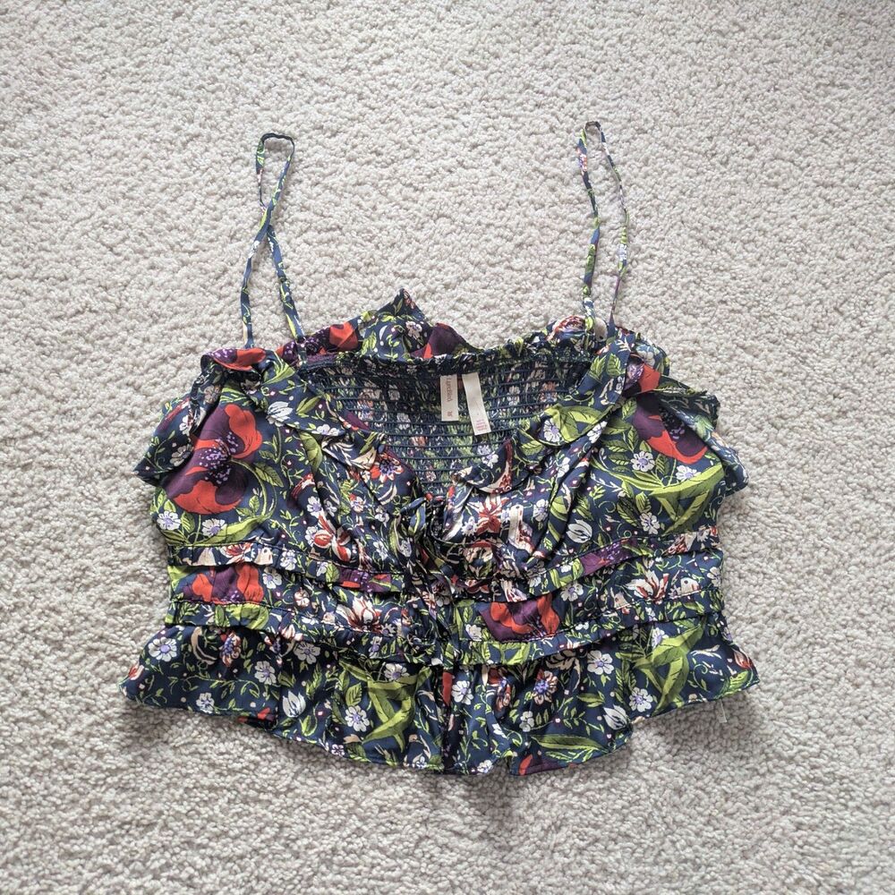 NWT Lyrebird Jungle Print Viscose Crop Tank Top w/ Shirred Back Sz L